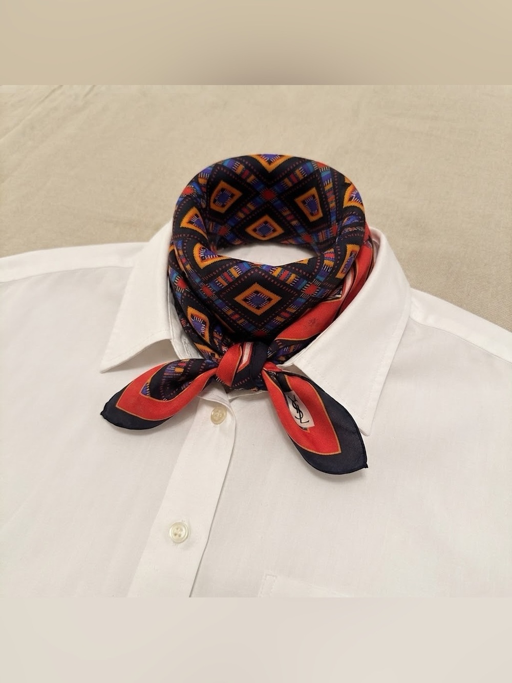 Vintage Yves Saint Laurent YSL Geometric Silk Scarf - Picture 7 of 8